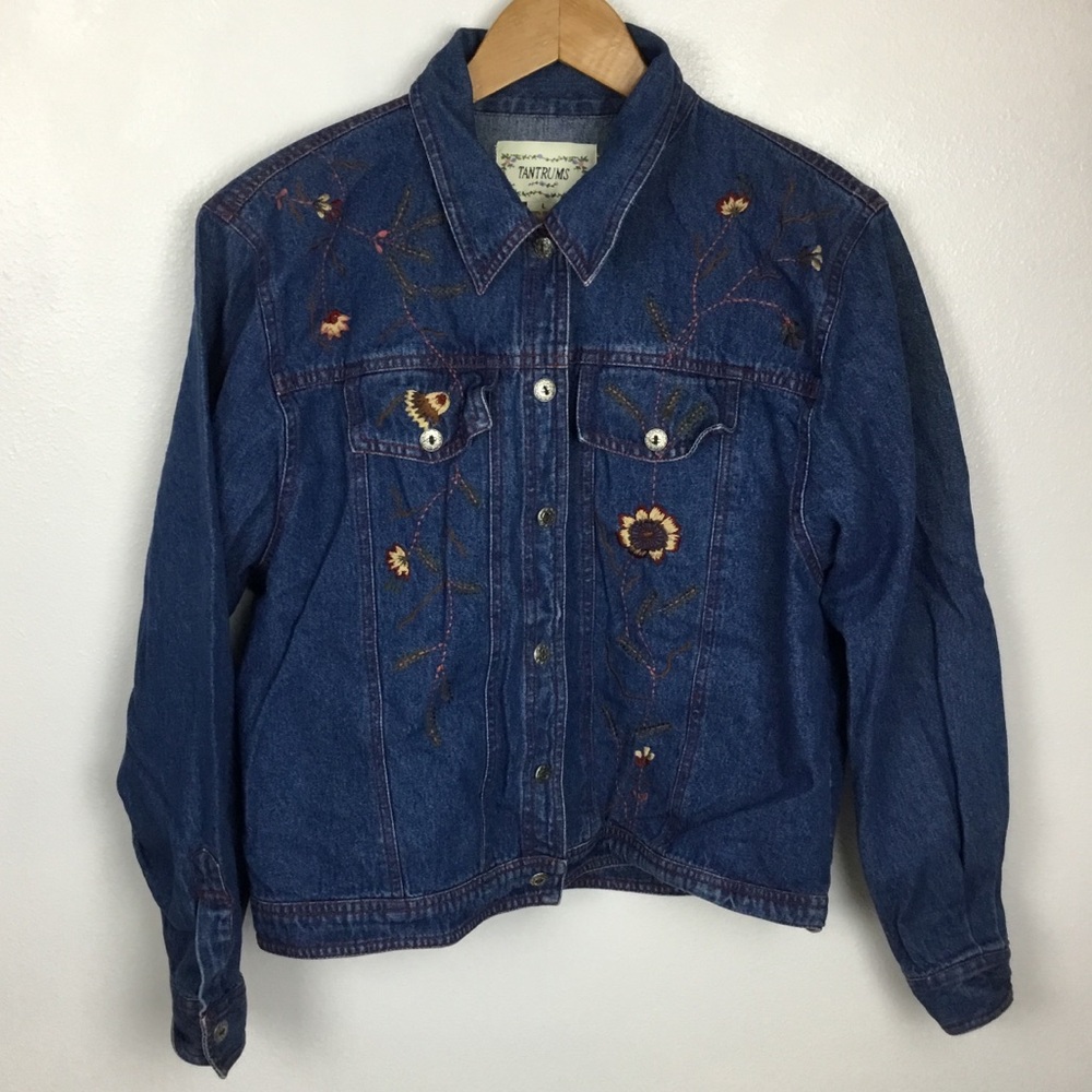 Embroidered Flowers Jean Jacket TANTRUMS Size L